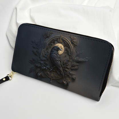 Gothic Raven & Moon Leather Handbag & Wallet Set – Dark Fantasy Elegance