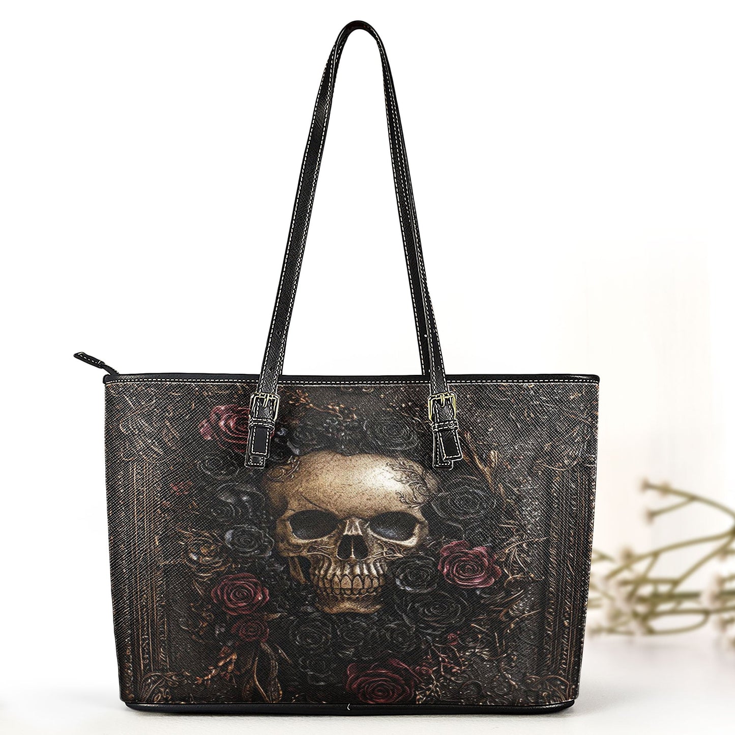 Gothic Skull Roses Leather Handbag & Wallet Set