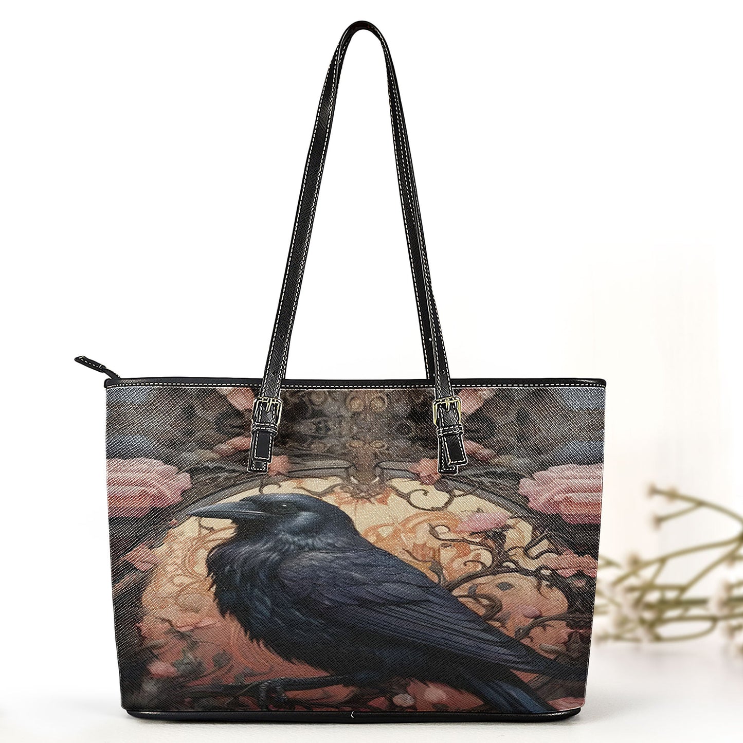 The Silent Raven Leather Handbag & Wallet Set – Gothic Grace in Shadowed Bloom
