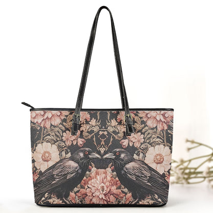 Gothic Raven & Floral Leather Handbag & Wallet Set – Vintage Dark Romance