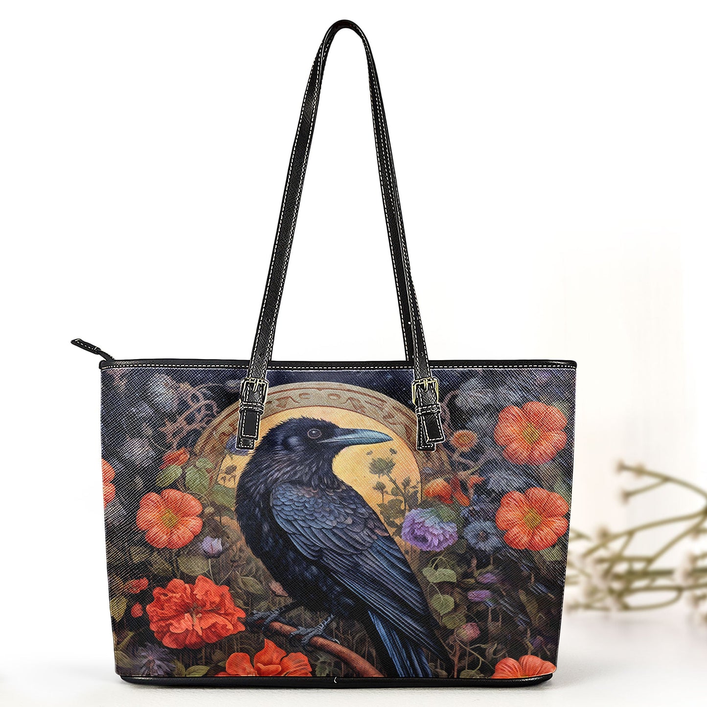Nevermore Raven Leather Handbag & Wallet Set – Gothic Elegance in Bloom