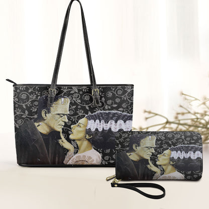 Frankenstein & Bride Gothic Leather Handbag & Wallet Set – Classic Horror Love