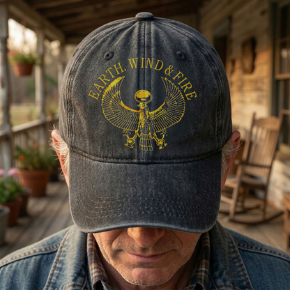 Earth Wind Fire Vintage Gold Egyptian Falcon Logo Denim Cap – Retro Vintage Dad Cap Gift For Dad (With Box)