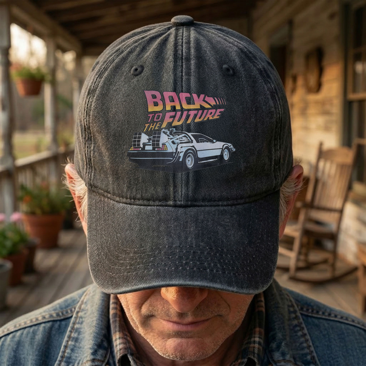 DeLorean Back to the Future Denim Cap – Classic Movie Inspired Style Dad Hat (With Box)