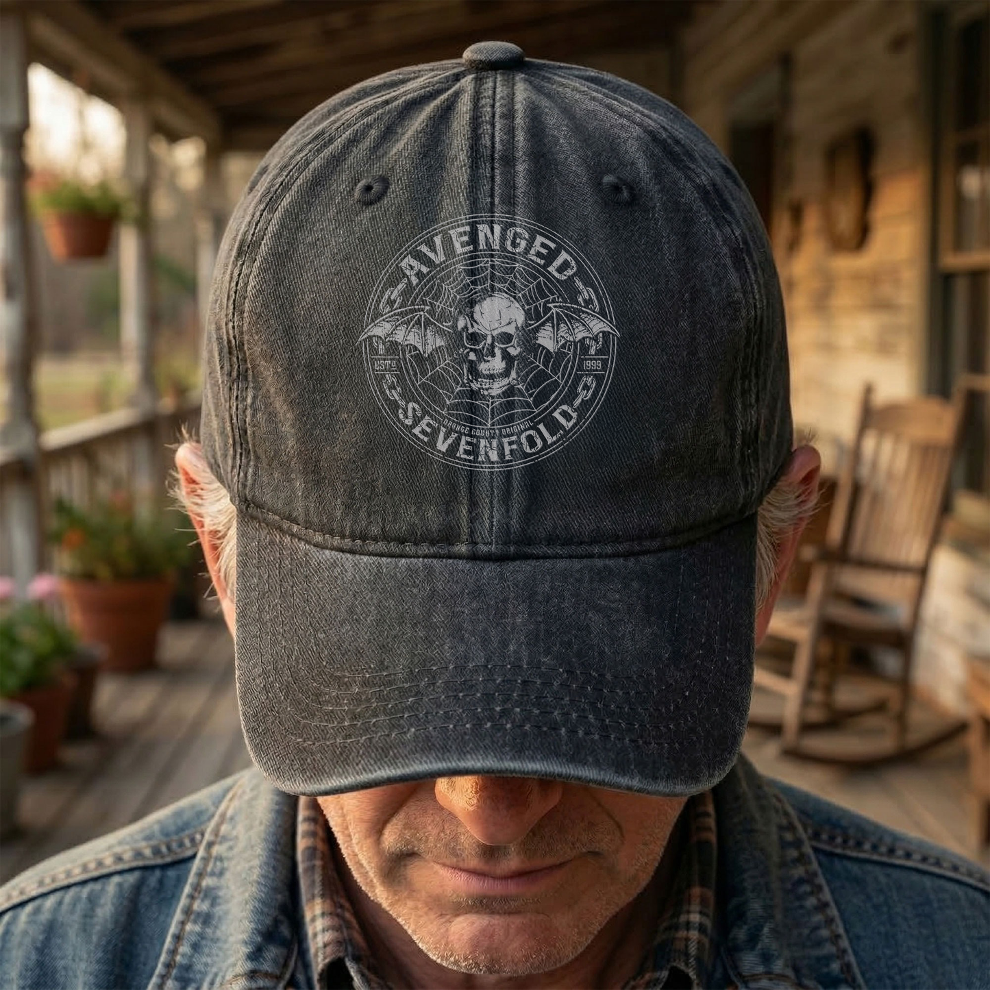 Avenged Sevenfold Deathbat Logo Denim Cap – Retro Vintage Dad Cap Gift For Dad (With Box)