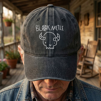 Death Metal Skull Blak Metle Denim Cap – Heavy Metal Emo Dad Cap Gift For Dad (With Box)