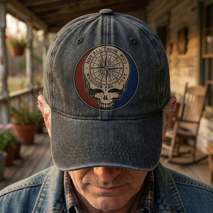 Grateful Dead Skull Not All Those Who Wander Are Lost Denim Cap – Retro Vintage Dad Cap Gift For Dad (With Box)