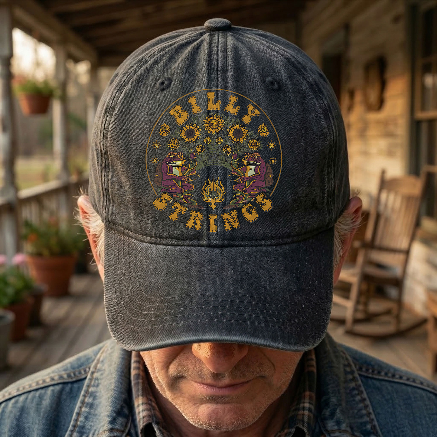 Billy Strings Sunflowers Frog Graphic Cosmic Bluegrass Retro Denim Cap – Retro Vintage Dad Cap Gift For Dad (With Box)