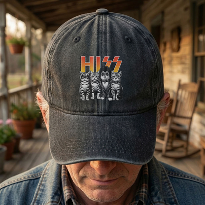 Hiss Cats Rock Kittens Denim Cap – Retro Hiss Band Merch Gift for Dad (With Box)