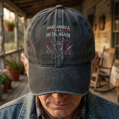 Make America Metal Again Denim Cap – Heavy Metal Emo Dad Cap Gift For Dad (With Box)