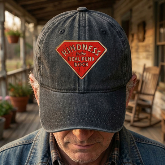 Kindness is the Real Punk Rock Denim Cap – Retro Punk Rock Music Fan Cap Gift For Dad (With Box)