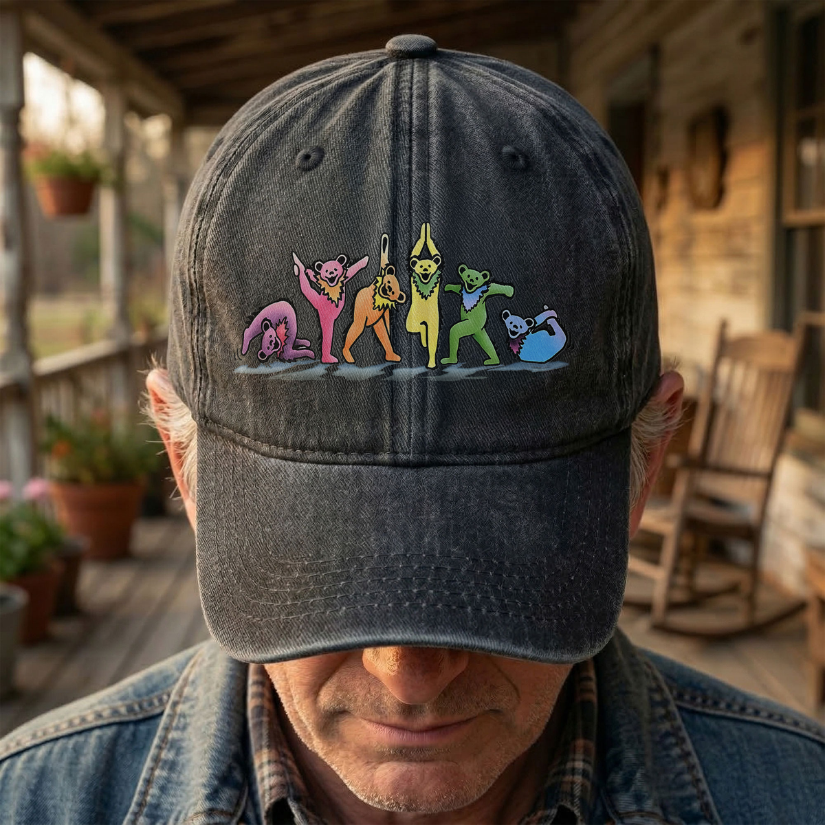 Grateful Dead  Dancing Bears Yoga Tickets Denim Cap – Retro Punk Rock Music Fan Cap Gift For Dad (With Box)