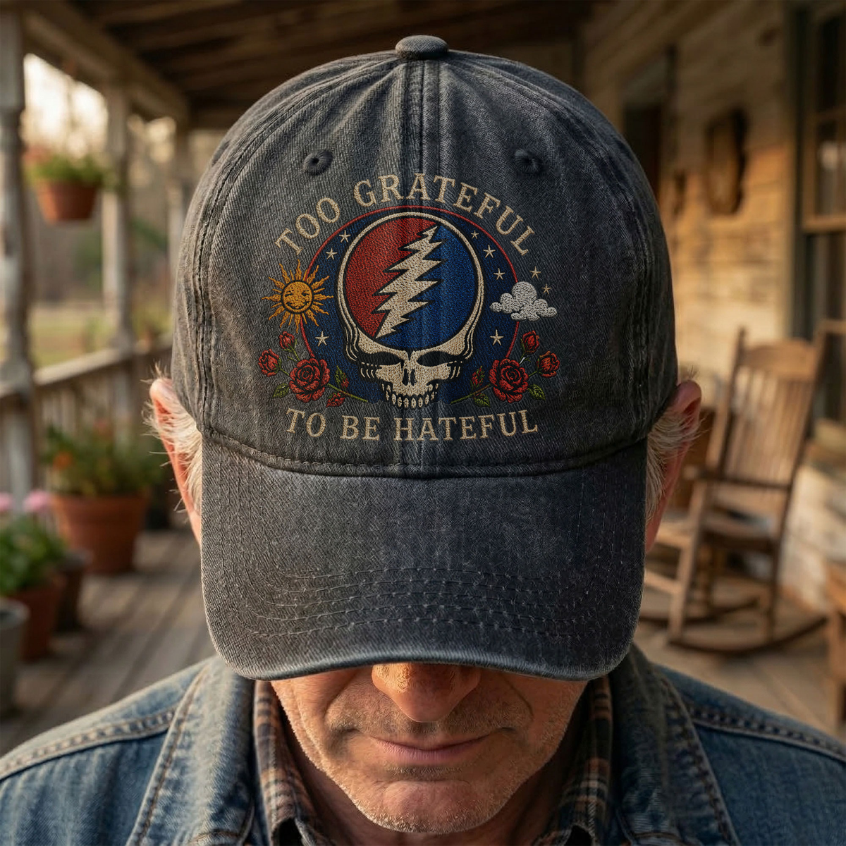 Grateful Dead Too Grateful To Be Hateful Denim Cap – Retro Vintage Dad Cap Gift For Dad (With Box)
