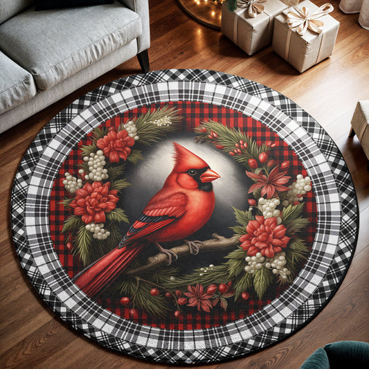 ?? Christmas Cardinal Round Rug – Cozy Holiday Elegance ??