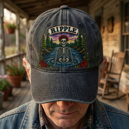 Grateful Dead Ripple Lyrics Skeleton River Nature Denim Cap – Retro Vintage Dad Cap Gift For Dad (With Box)