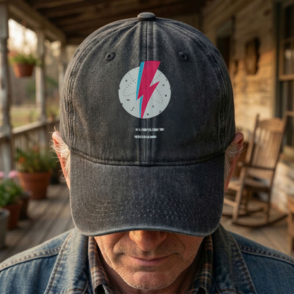 David Bowie Inspired Lightning Bolt Ziggy Stardust Denim Cap – Retro Music Fan Cap Gift For Dad (With Box)
