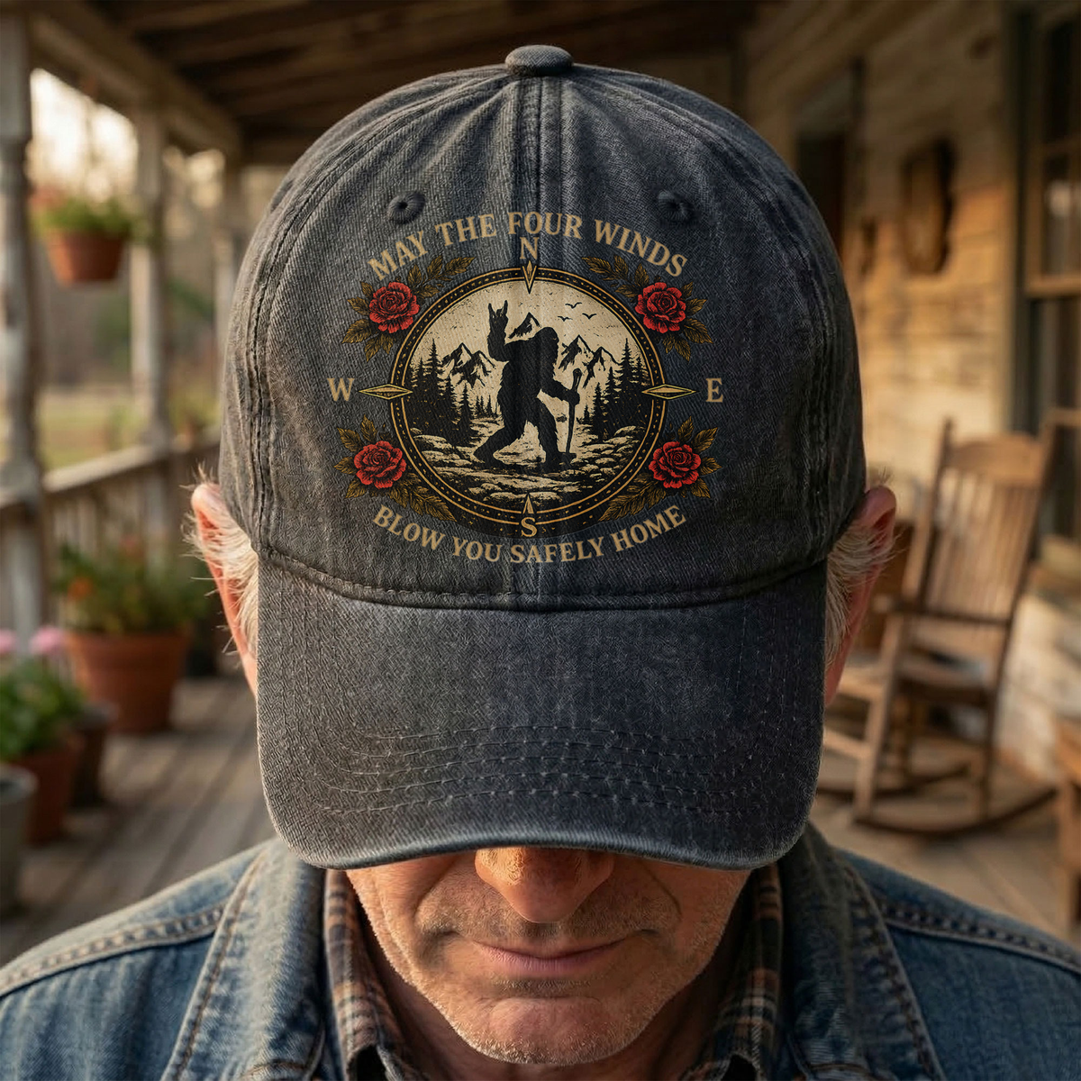 Grateful Dead Franklin's Tower May The Four Winds Blow You Safely Home Bigfoot Sasquatch Denim Cap – Retro Vintage Dad Cap Gift For Dad (With Box)