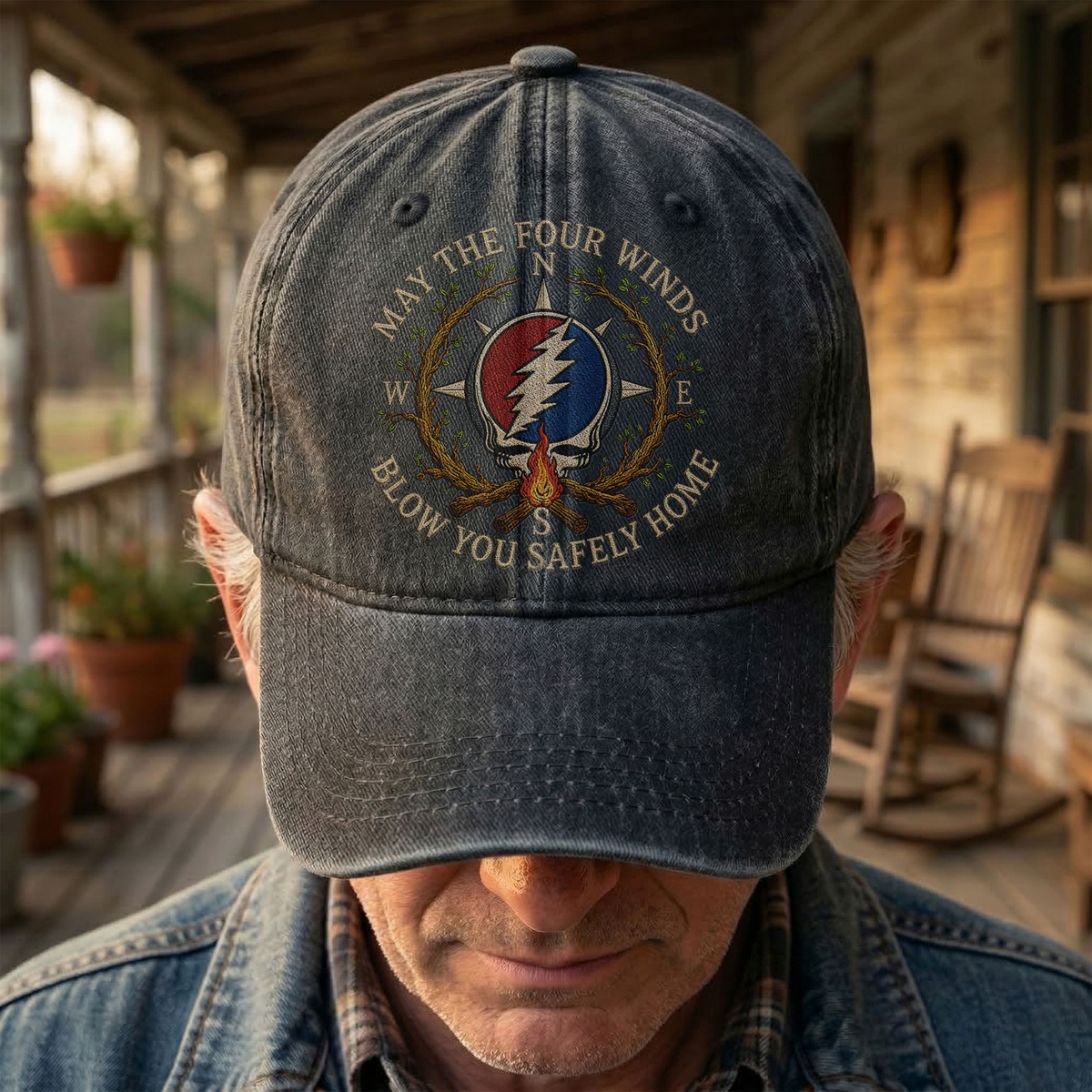 Grateful Dead May The Four Winds Blow You Safely Home Denim Cap – Retro Vintage Dad Cap Gift For Dad (With Box)