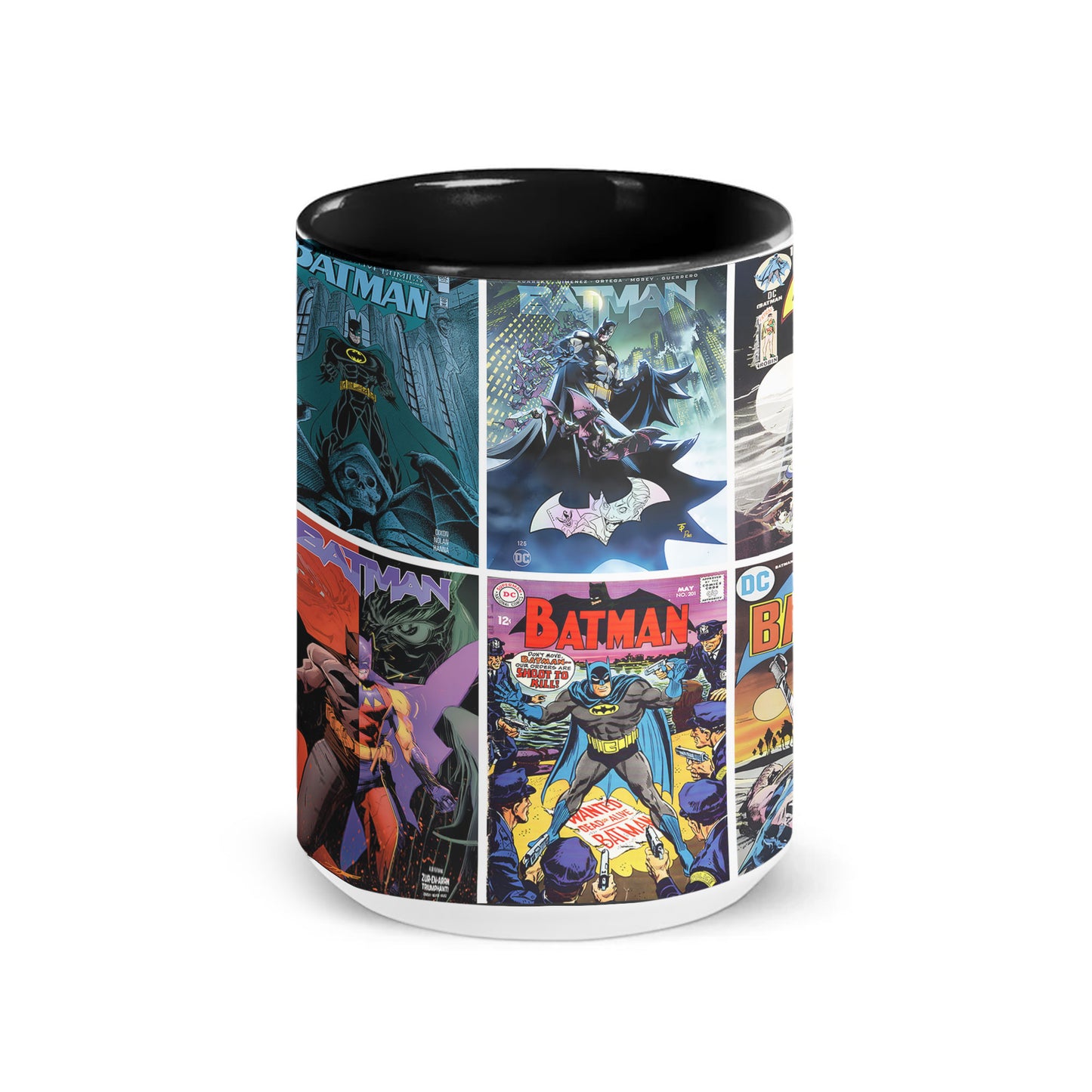 🦇 Batman Comic Covers Accent Mug – Vintage DC Comics Collage Coffee Mug