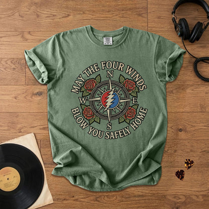 Grateful Dead Four Winds Blow You Safely Home Graphic T-Shirt – Retro Rock Metal Music Fan Merch Tee