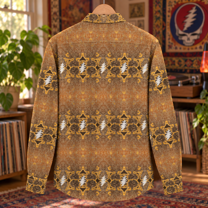 Grateful Dead Bohemian Long Sleeve Shirt, Retro Steal Your Face Lightning Bolt Button Up, Psychedelic Deadhead Pattern Shirt, Vintage Rock Band Gift