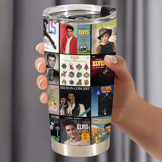 Elvis Presley Vintage Album Collage Tumbler – A Nostalgic Tribute to the King of Rock & Roll
