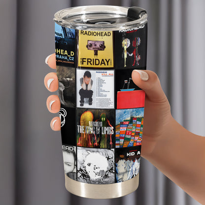 Radiohead Album Collage Tumbler – A Nostalgic Journey Through Sound and Emotion