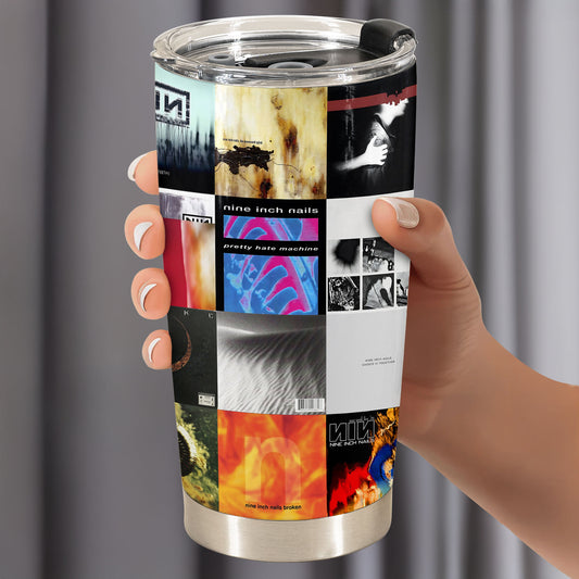 Nine Inch Nails Album Collage Tumbler – Dark Industrial Rock Nostalgia
