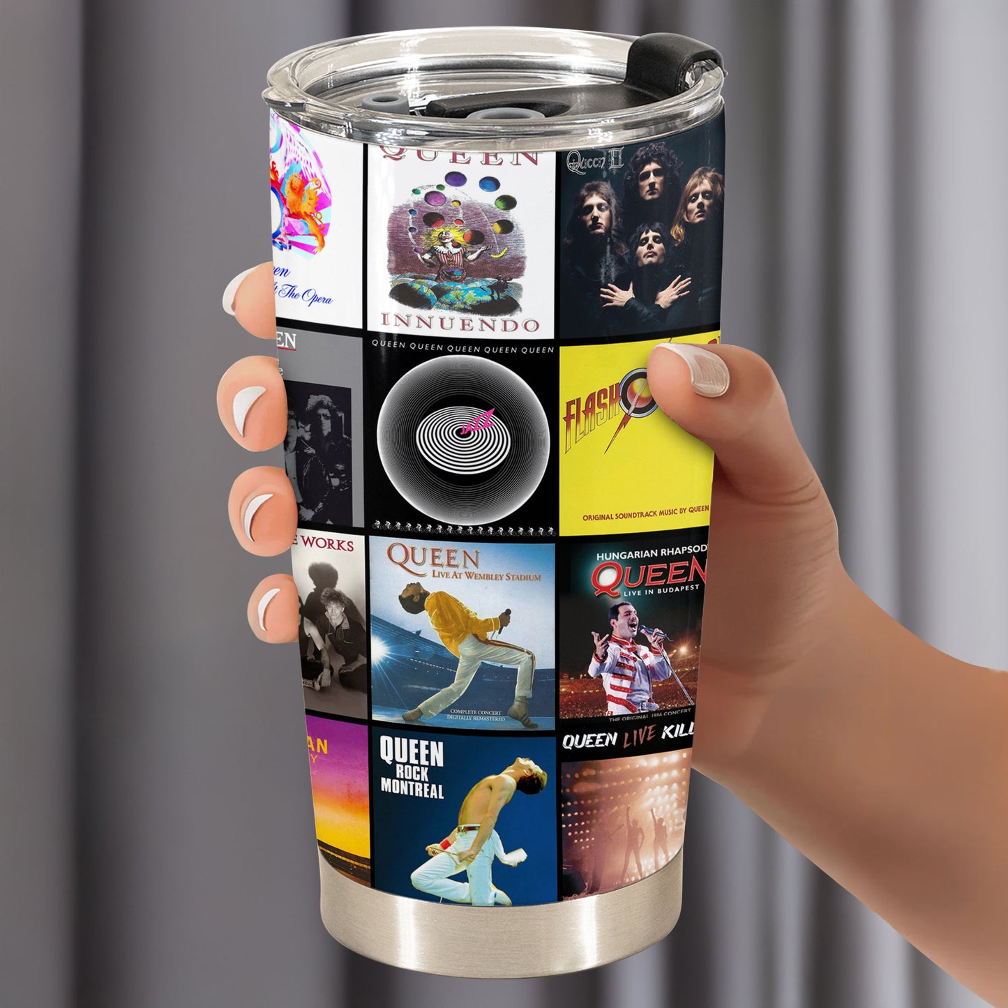 Queen Album Collage Tumbler – A Legendary Rock Nostalgia Tribute