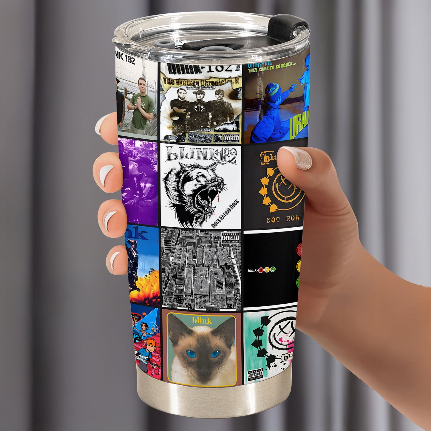 blink-182 Album Collage Tumbler – Pop Punk Nostalgia of Youth