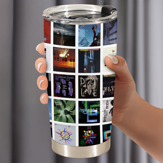 Depeche Mode Album Collage Tumbler – Dark Synth Nostalgia Tribute