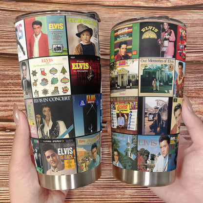Elvis Presley Vintage Album Collage Tumbler – A Nostalgic Tribute to the King of Rock & Roll