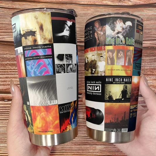 Nine Inch Nails Album Collage Tumbler – Dark Industrial Rock Nostalgia