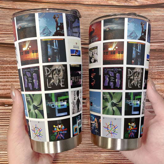 Depeche Mode Album Collage Tumbler – Dark Synth Nostalgia Tribute