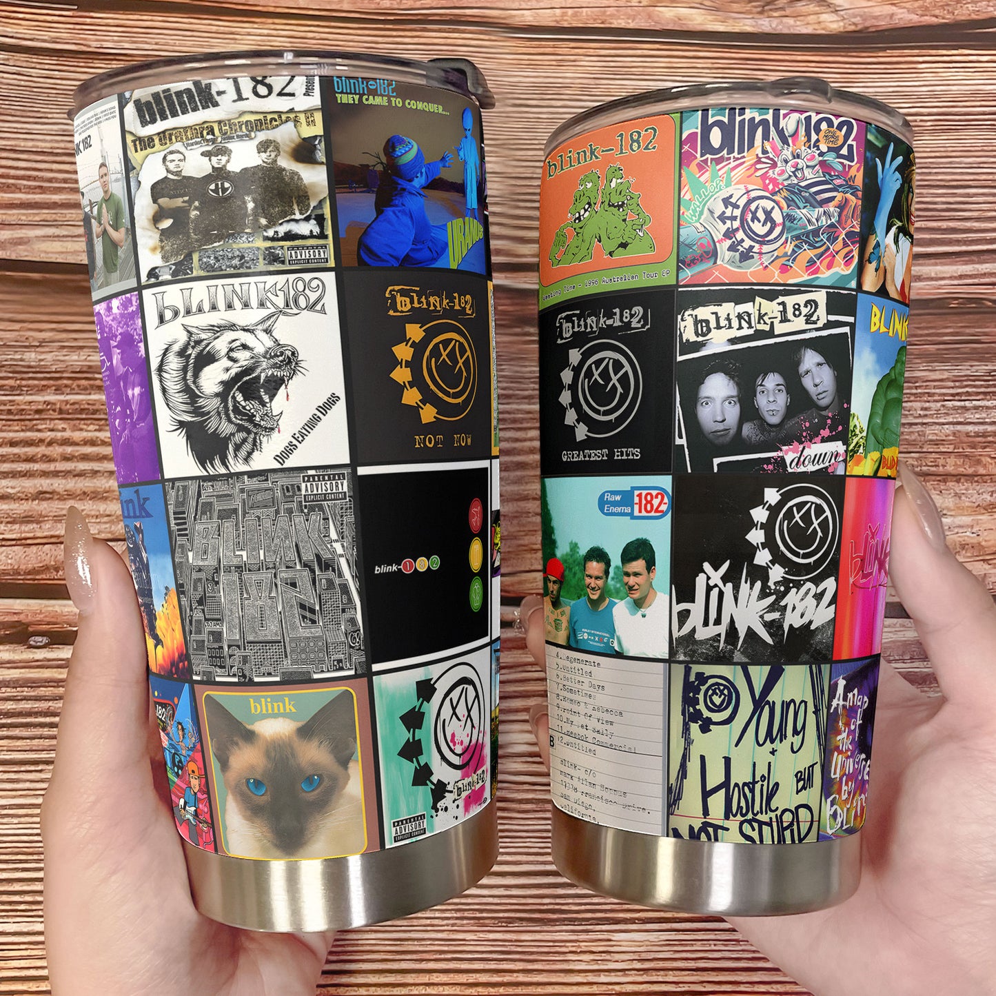 blink-182 Album Collage Tumbler – Pop Punk Nostalgia of Youth
