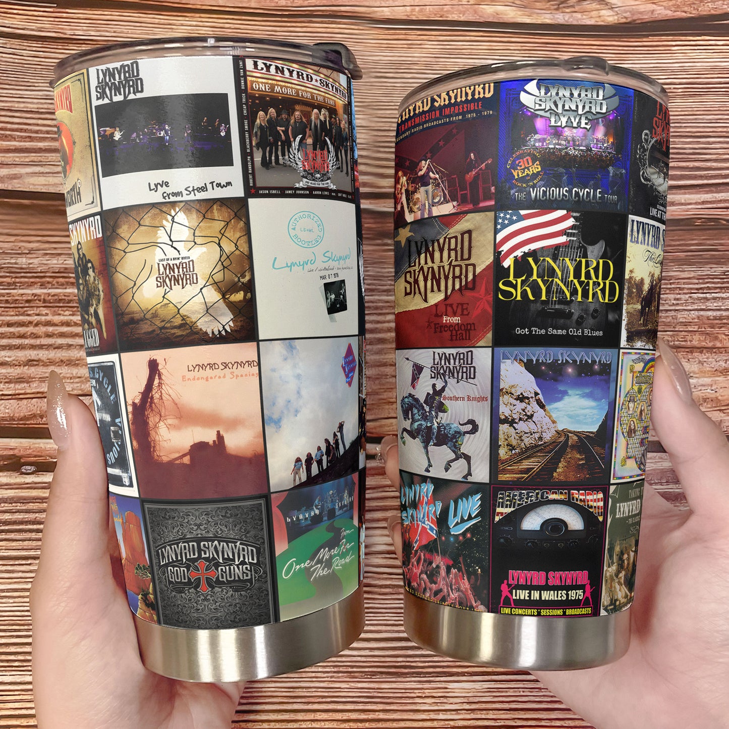 Lynyrd Skynyrd Album Collage Tumbler – A Southern Rock Nostalgia Tribute