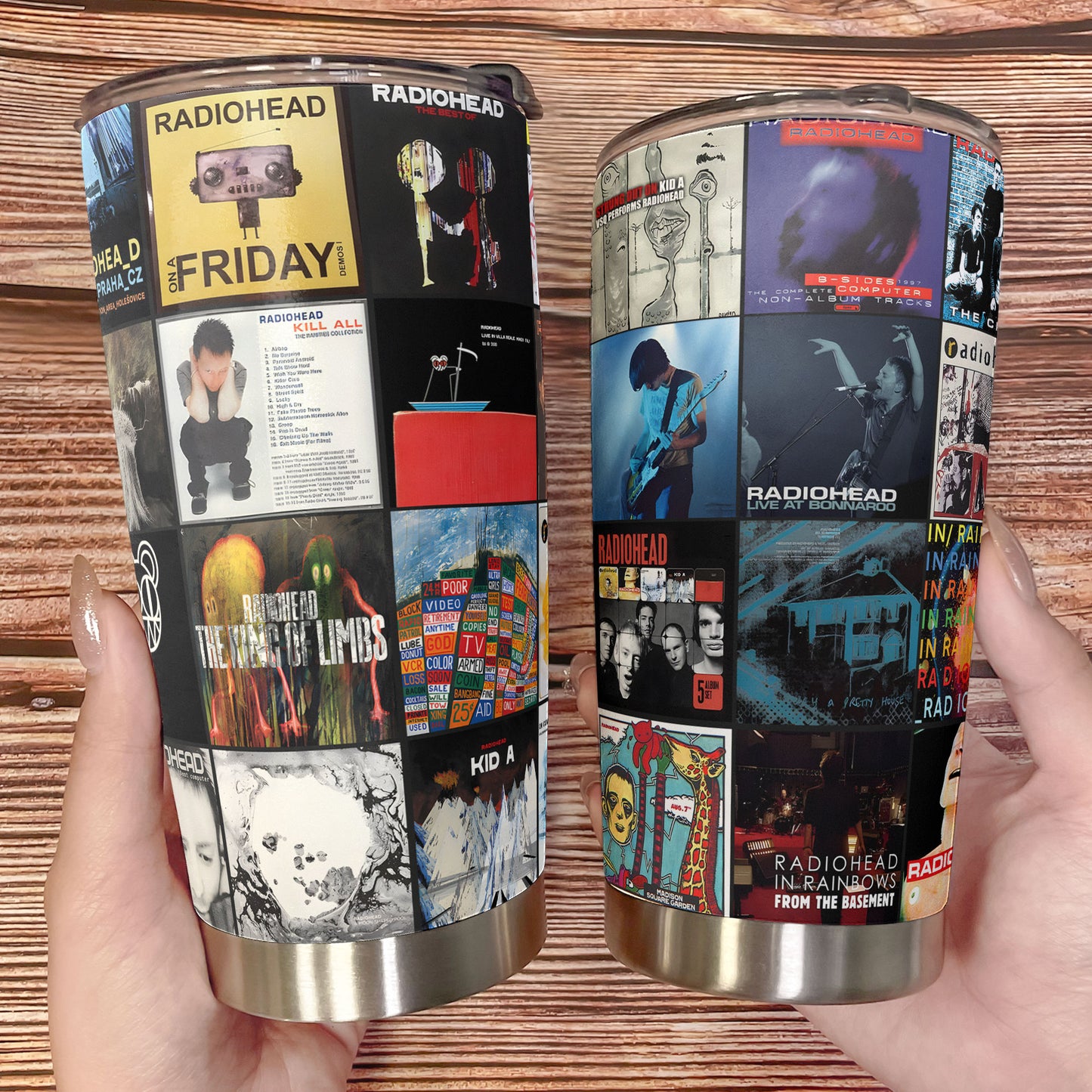 Radiohead Album Collage Tumbler – A Nostalgic Journey Through Sound and Emotion