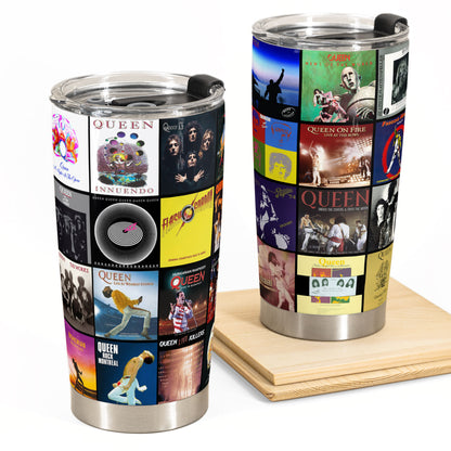 Queen Album Collage Tumbler – A Legendary Rock Nostalgia Tribute