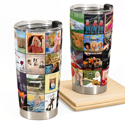 Dolly Parton Album Collage Tumbler – A Nostalgic Tribute to Country Music Icon