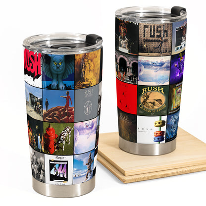 Rush Album Collage Tumbler – A Progressive Rock Nostalgia Tribute