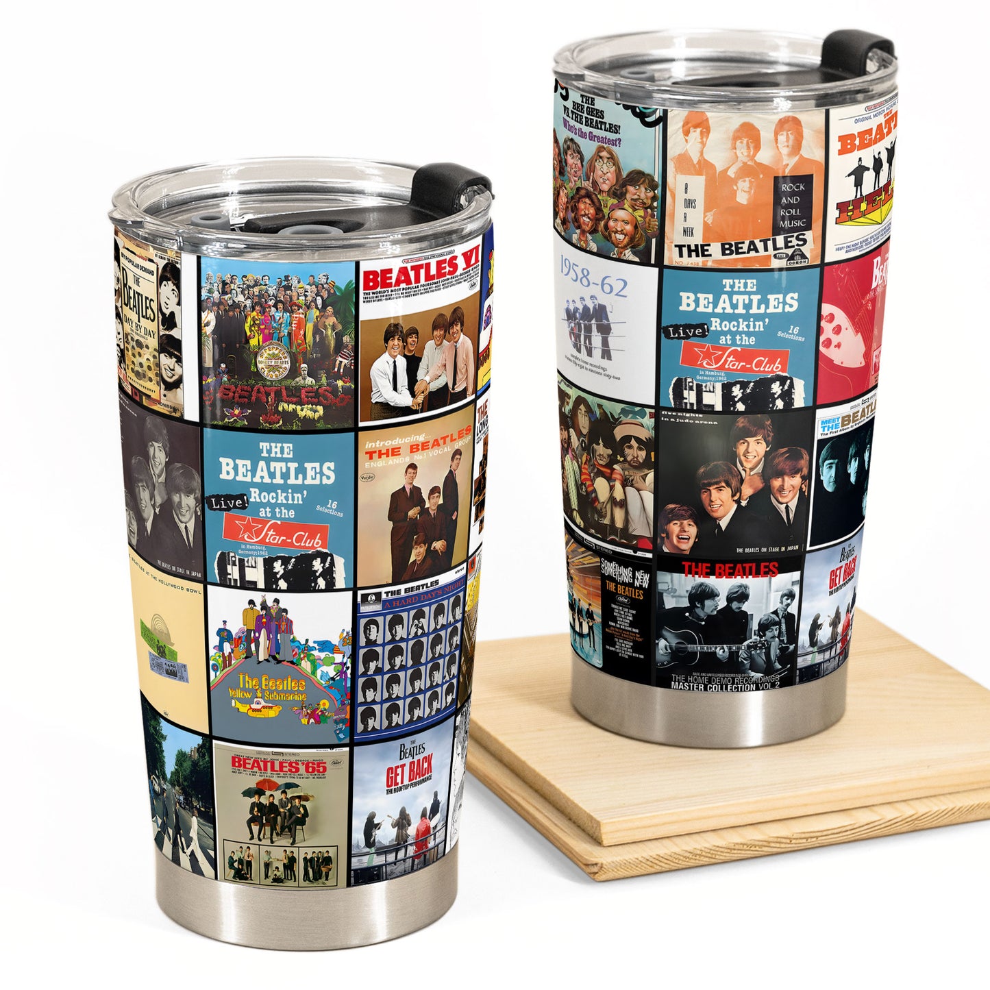 The Beatles Album Collage Tumbler – A Timeless Tribute to Musical History