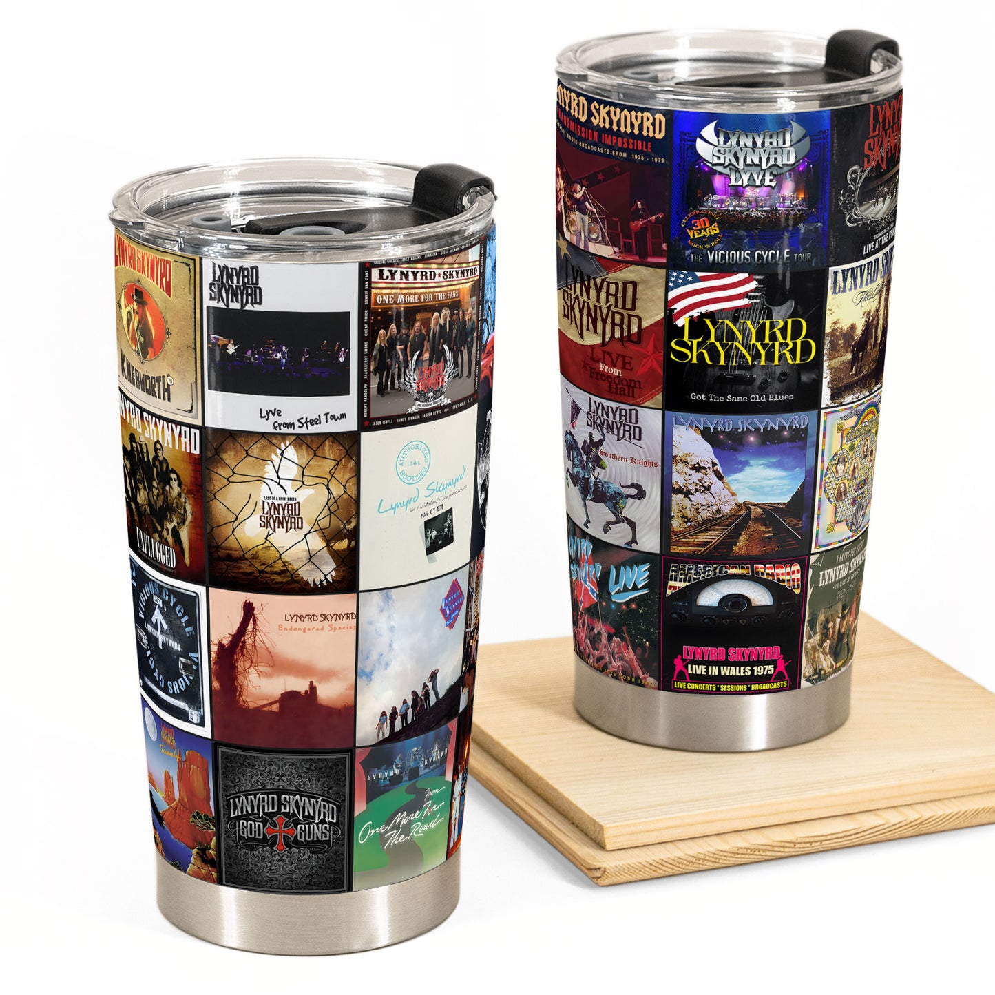 Lynyrd Skynyrd Album Collage Tumbler – A Southern Rock Nostalgia Tribute