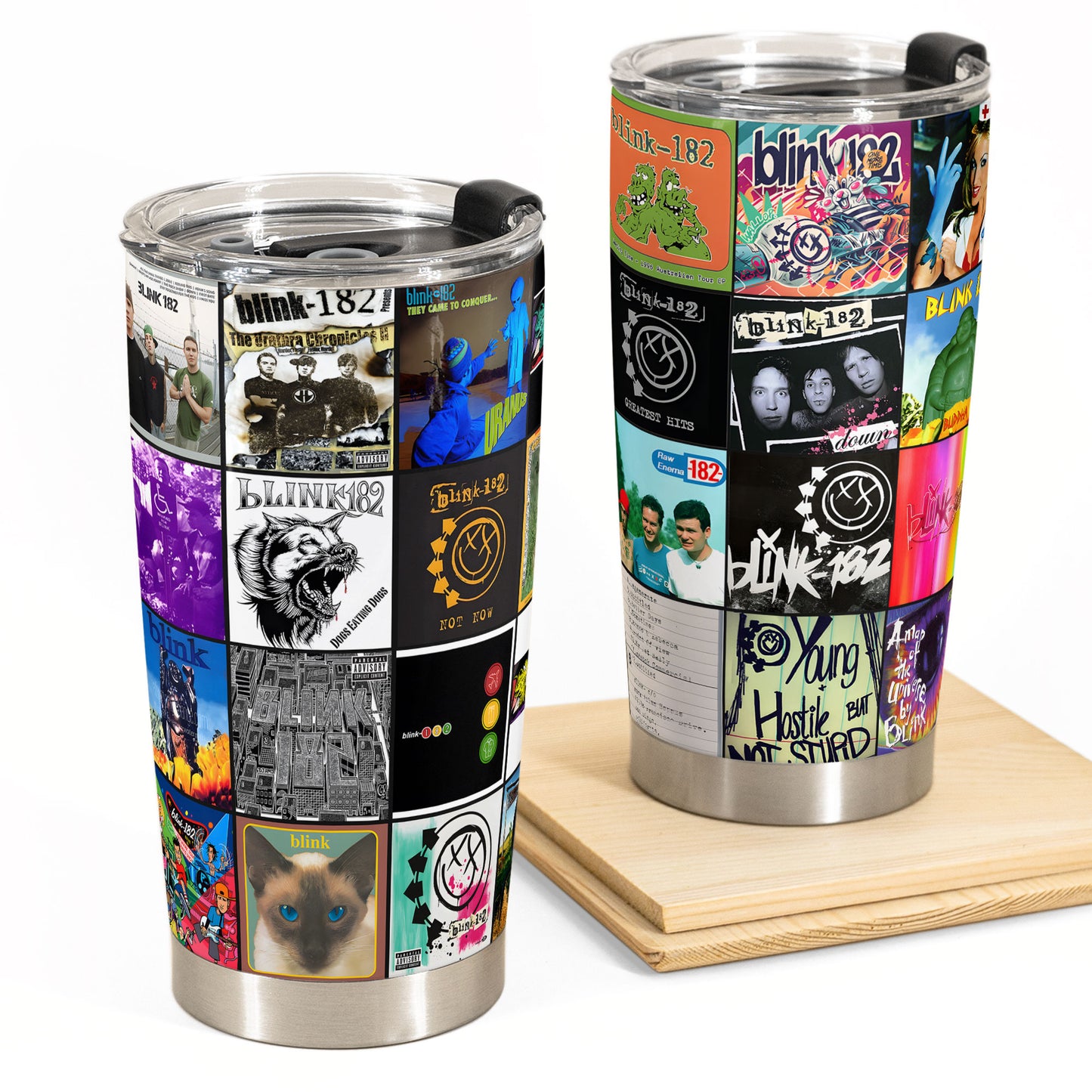 blink-182 Album Collage Tumbler – Pop Punk Nostalgia of Youth