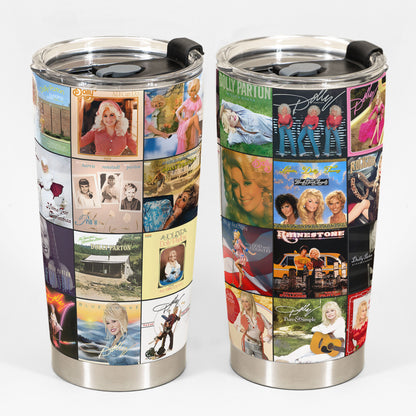 Dolly Parton Album Collage Tumbler – A Nostalgic Tribute to Country Music Icon
