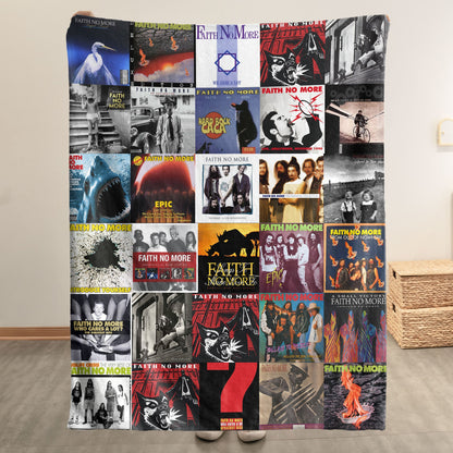 Faith No More Sherpa Blanket – Iconic Album Cover Collage Gift for Rock Fans
