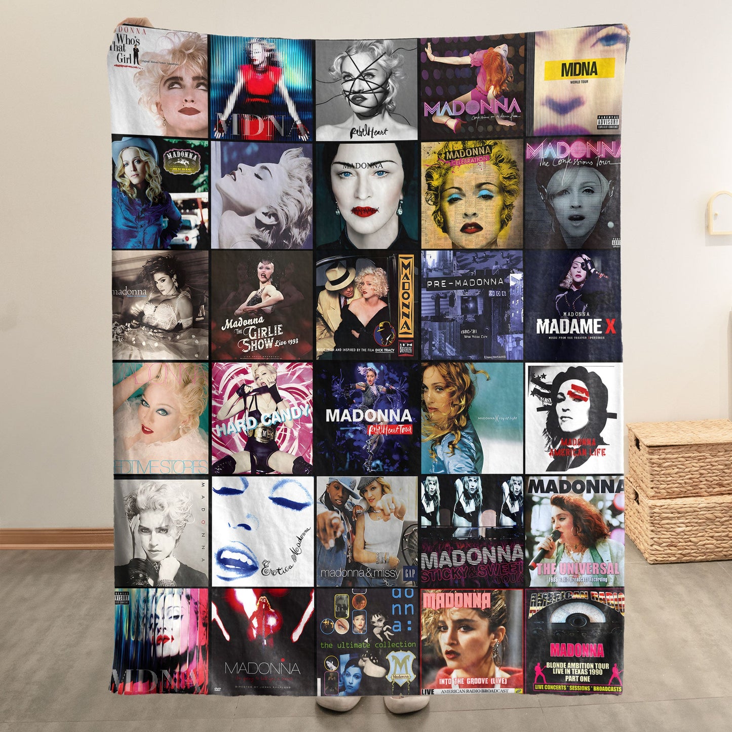 Madonna Sherpa Blanket – Album Cover Collage Pop Icon Throw Blanket