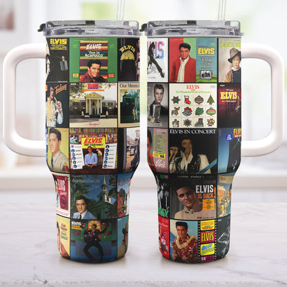 Elvis Presley Vintage Album Collage Tumbler – A Nostalgic Tribute to the King of Rock & Roll