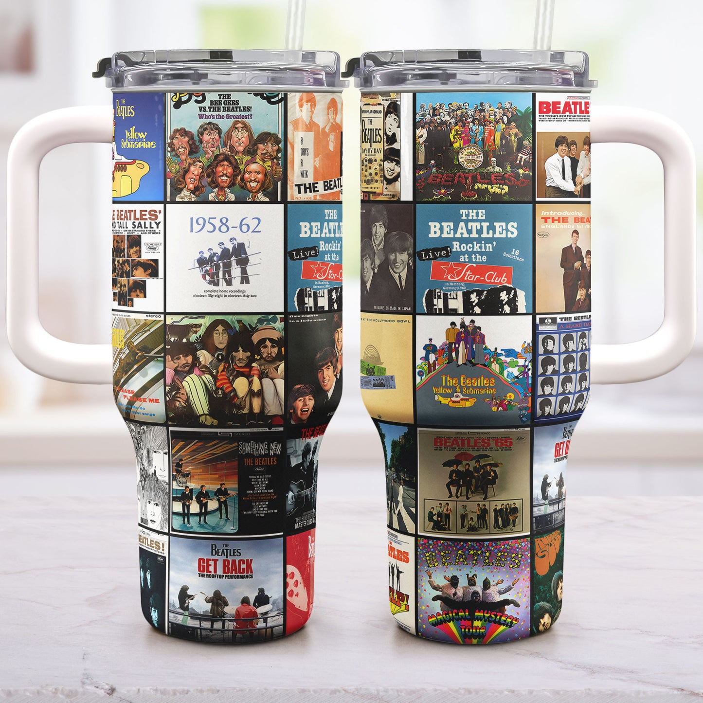 The Beatles Album Collage Tumbler – A Timeless Tribute to Musical History