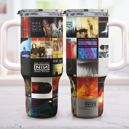 Nine Inch Nails Album Collage Tumbler – Dark Industrial Rock Nostalgia