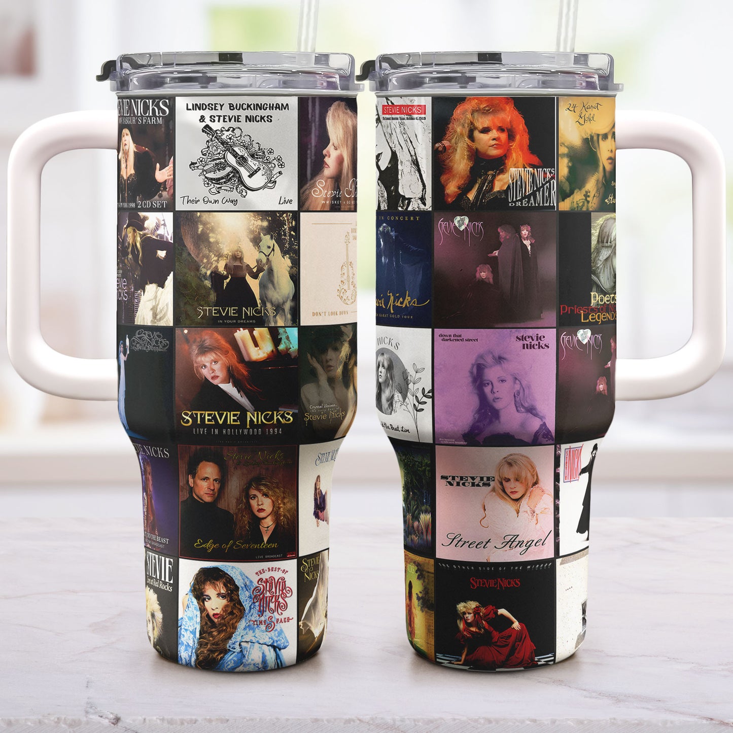 Stevie Nicks Album Collage Tumbler – A Mystical Rock Nostalgia Tribute